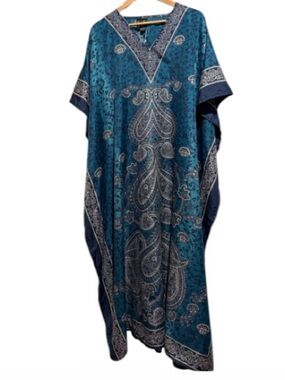Good Times muumuu Boho Teal Paisley Kaftan Dress one size fits most NEW